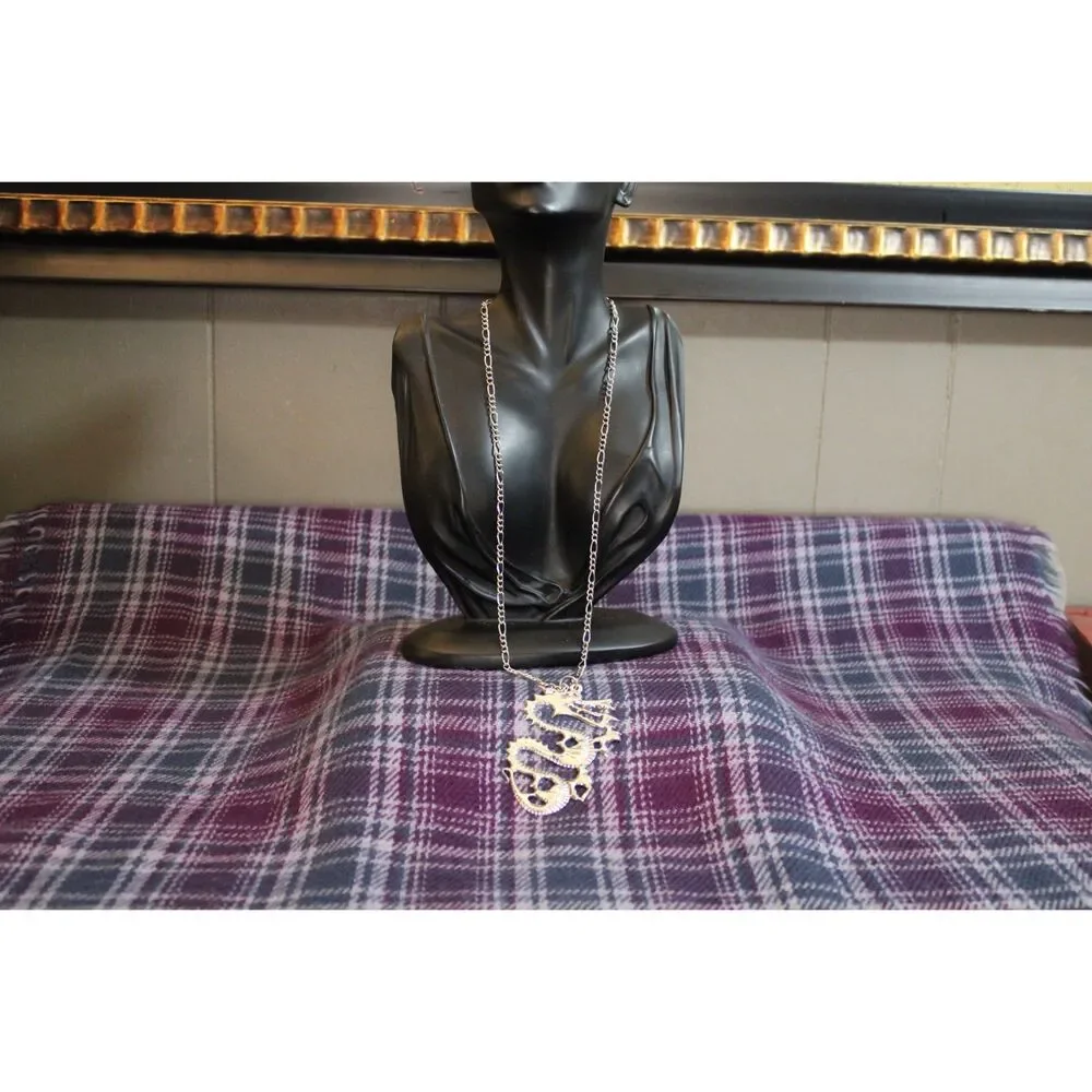 Chinese Dragon Silver Tone Pendant Necklace on Figaro Chain